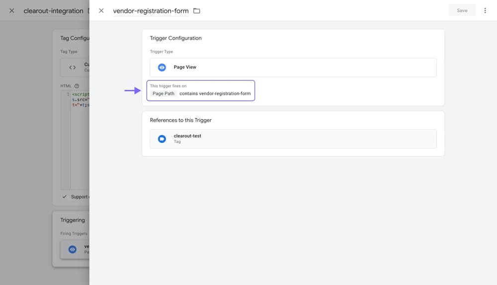 Create a trigger to launch your tag on a specific path