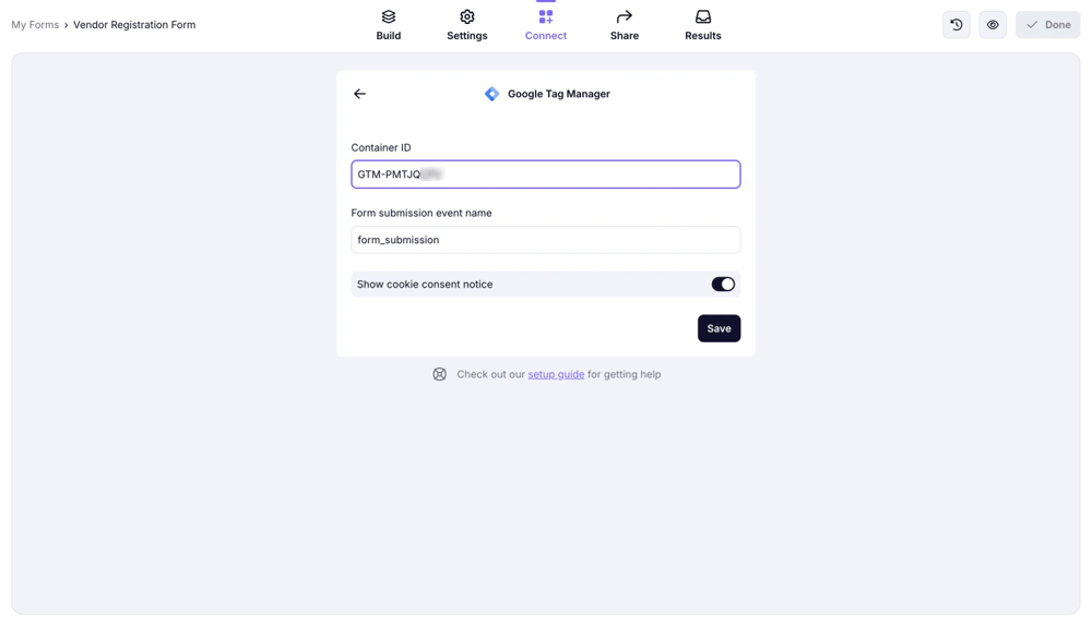 Setup GTM integration on forms.app