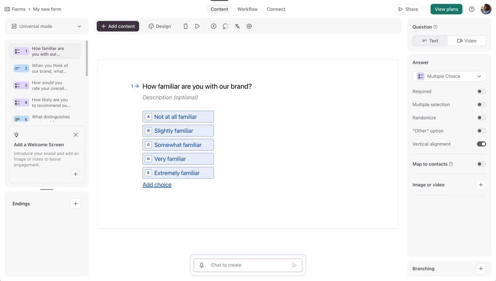 Workspace of Typeform