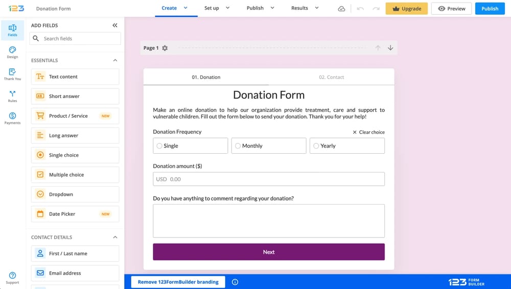 Workspace of 123FormBuilder
