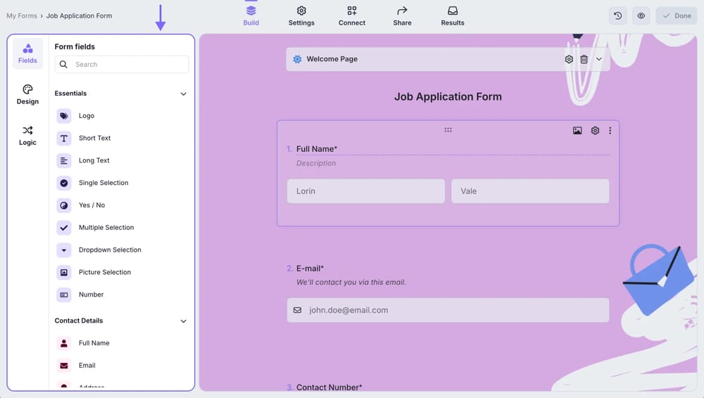 Adicionar ou personalizar perguntas