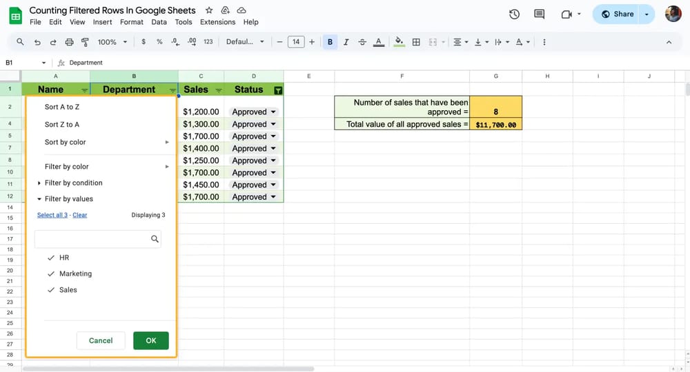 Personnalisez le filtre