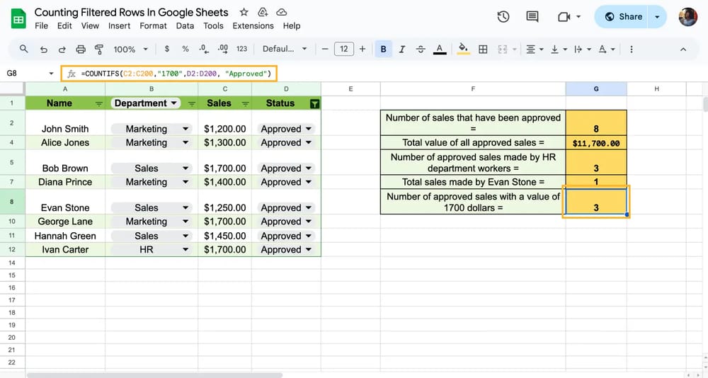 Appliquez la fonction NB.SI