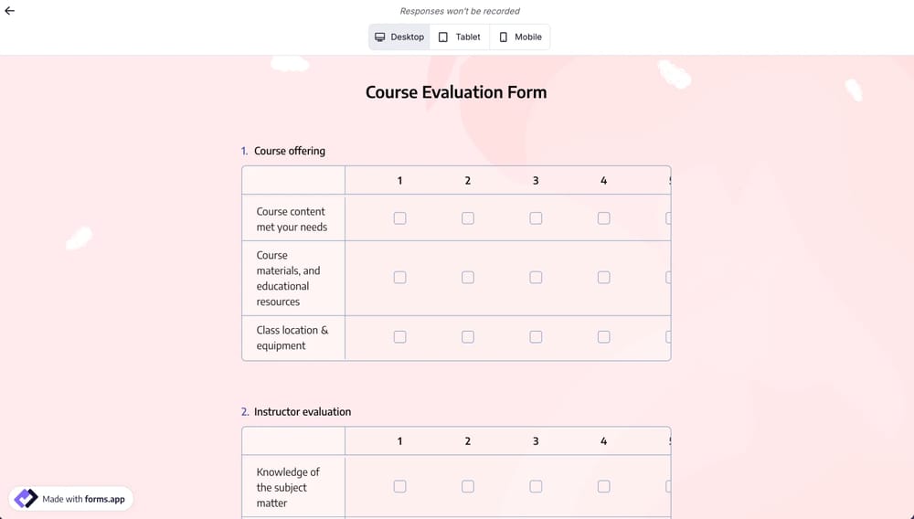 Tela de visualização no forms.app