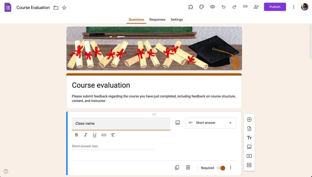 Tela de edição no Google Forms