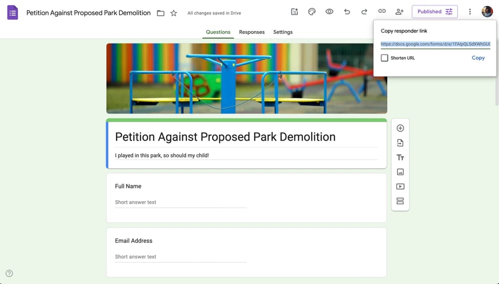 Google Forms dilekçe formunuzu test edin ve paylaşın