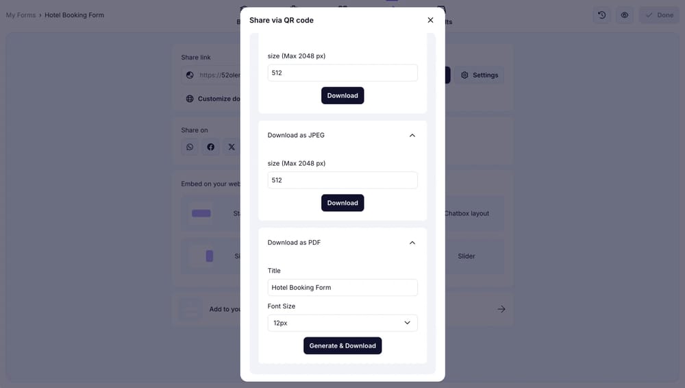 QR settings on forms.app
