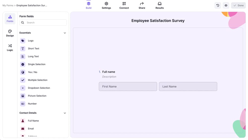 Workspace of forms.app