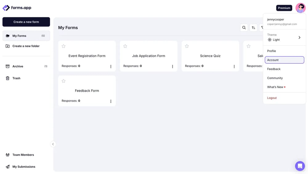 Access the “Account” tab from your Dashboard