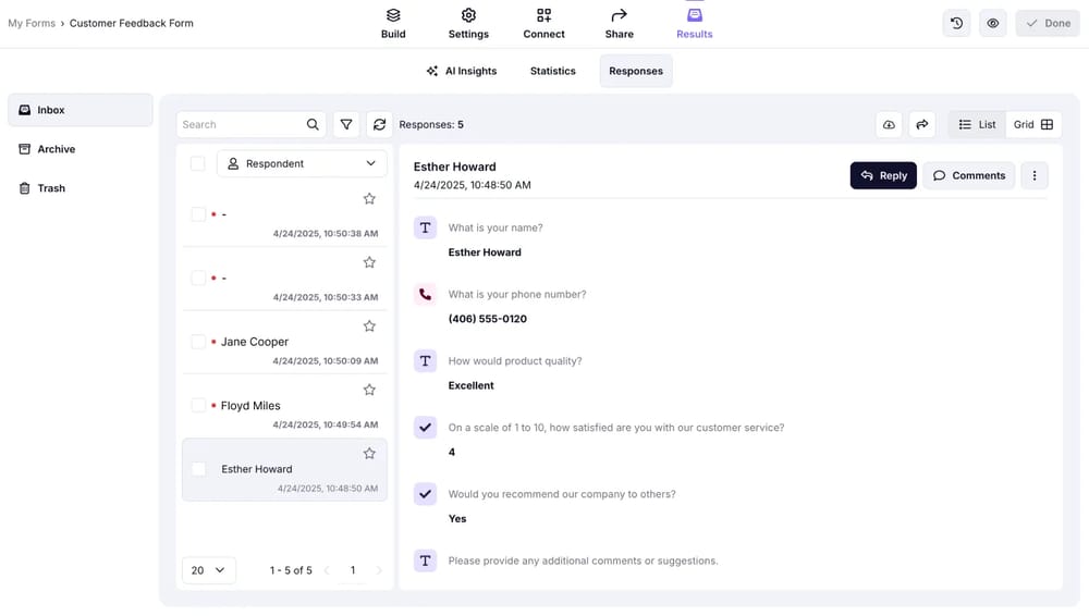 Check your feedback responses