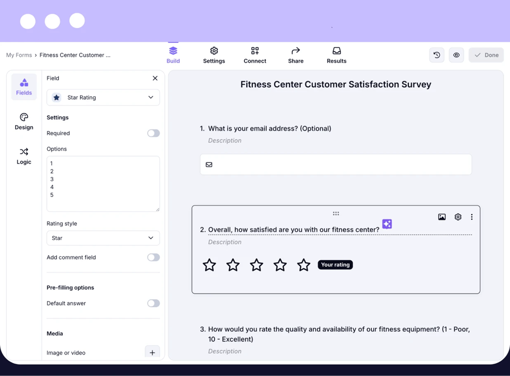 Use star rating questions