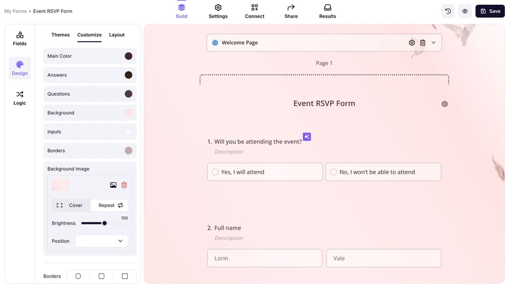 Ändern von Formularfarben auf forms.app