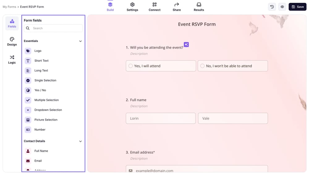 Benutzerdefinierte Fragen zu einem Formular auf forms.app hinzufügen