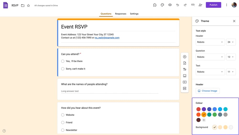 Farbeinstellungen in einem Google Formular