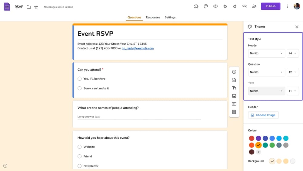 Schriftarteneinstellungen in einem Google Formular