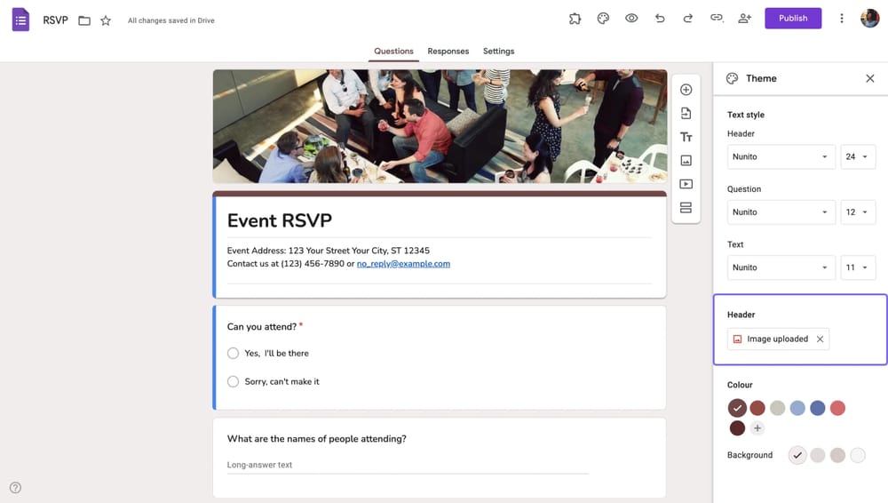Headerbild-Einstellung in einem Google-Formular