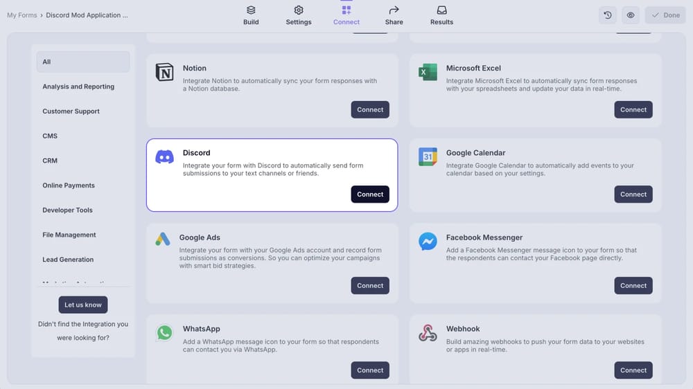 An image showing the “Discord integration” button, which you can easily find by accessing the “Connect” tab
