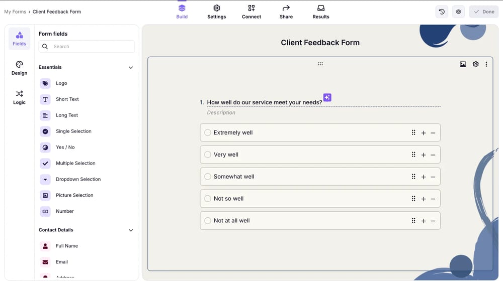Workspace of forms.app
