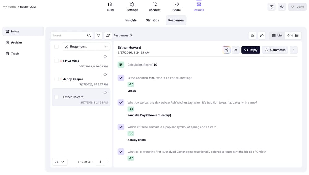 Check the quiz results