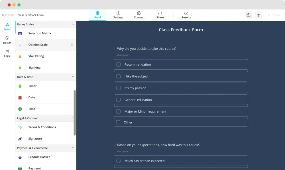 Add your survey questions