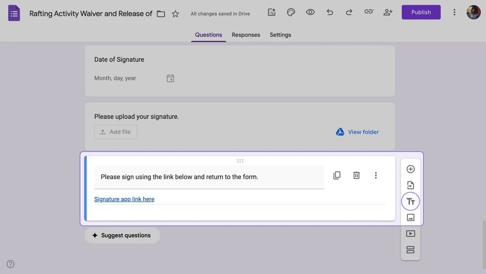 Añadir enlaces externos para firmas en Google Forms