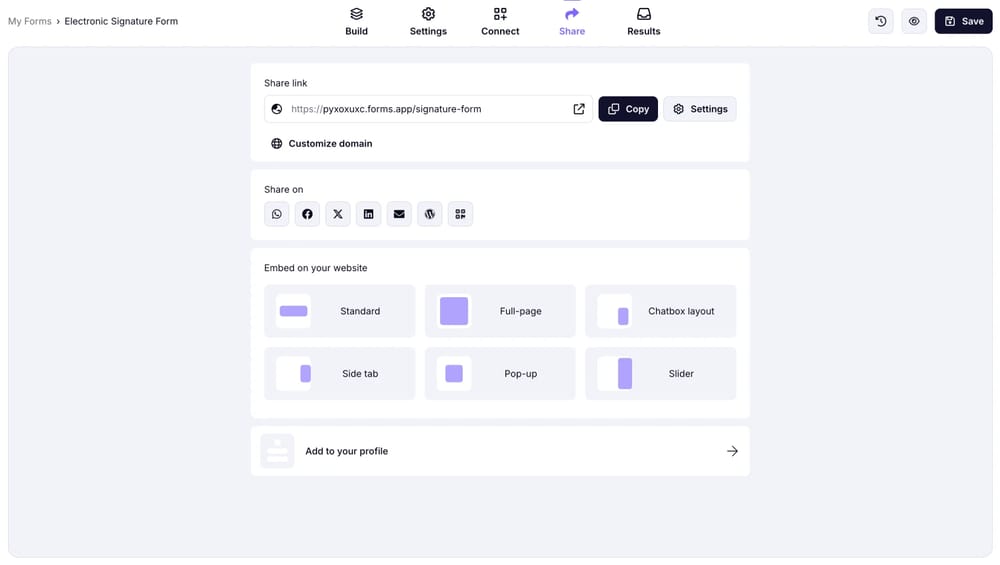 Compartir el formulario de firma