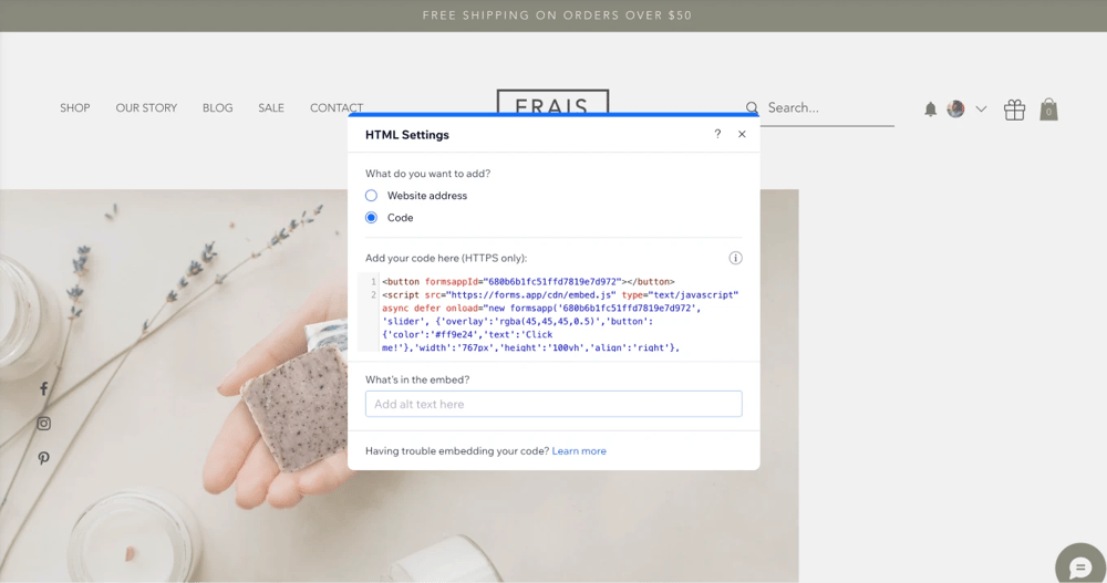 Using the embed code for embedding your quiz