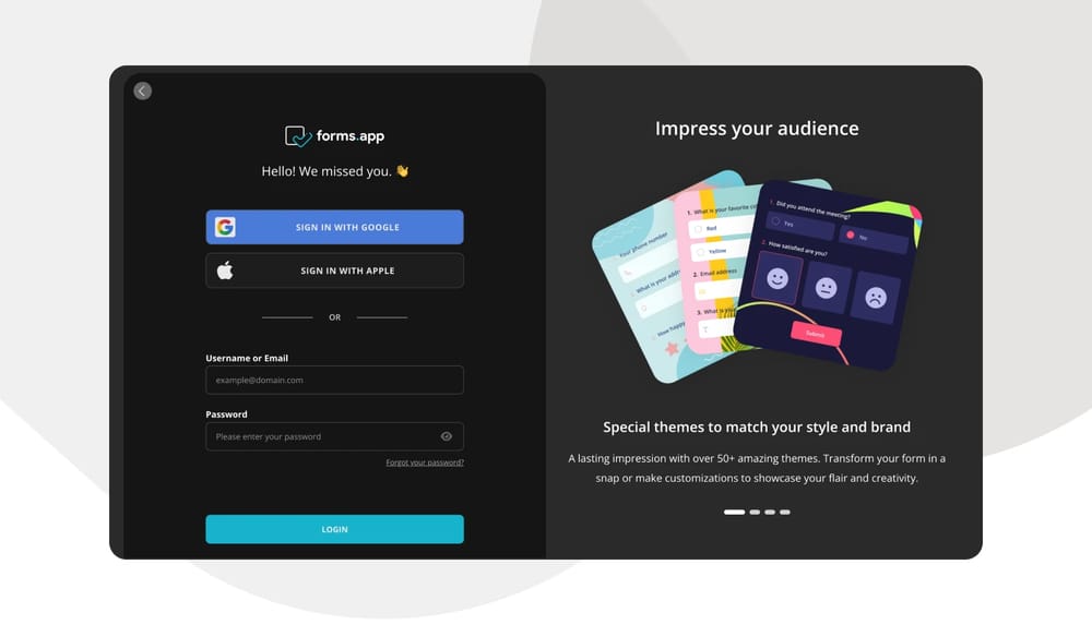 Faça login no forms.app
