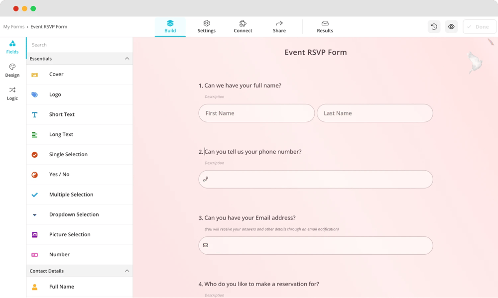 Add your event invitation questions