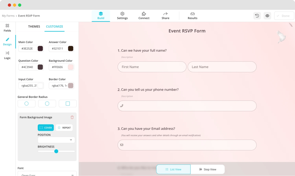 Customize your event survey