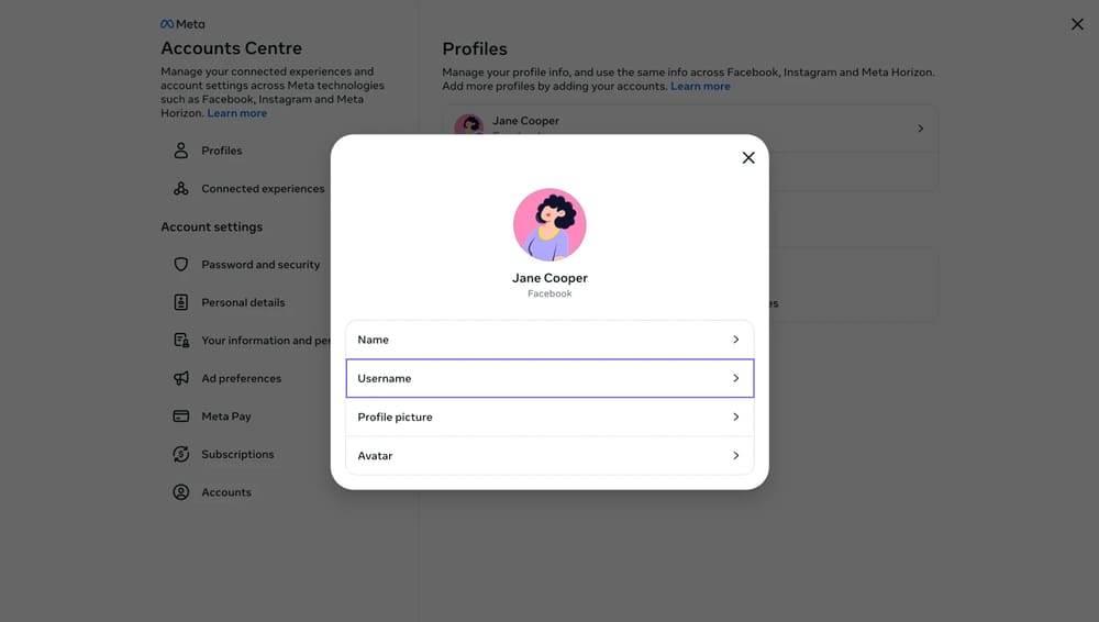 An image showing the “Username” tab where you can check or set your username