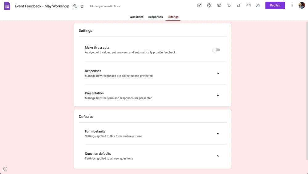 Google Forms ayarlarını yapılandırma