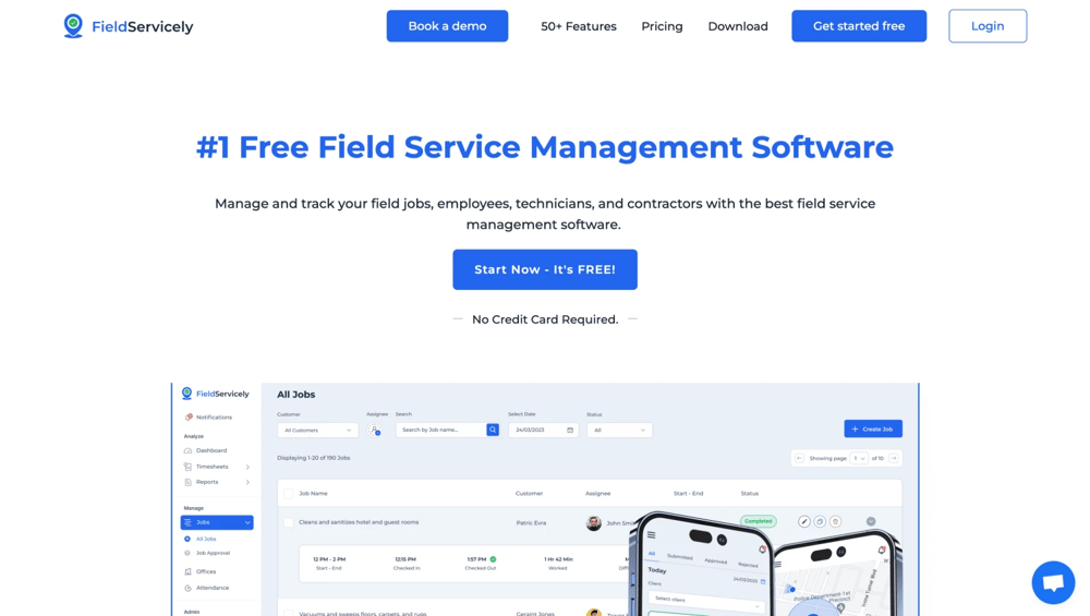 Homepage of FieldServicely