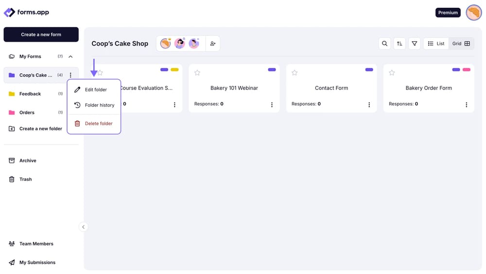 An image showing how you can access the folder settings by clicking the three-dot menu on the folder needed