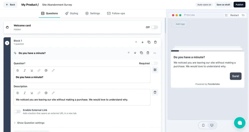Workspace of Formbricks