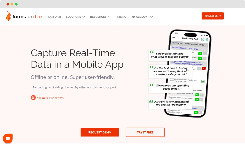 The homepage of Forms On Fire
