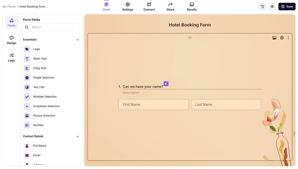 Workspace of forms.app