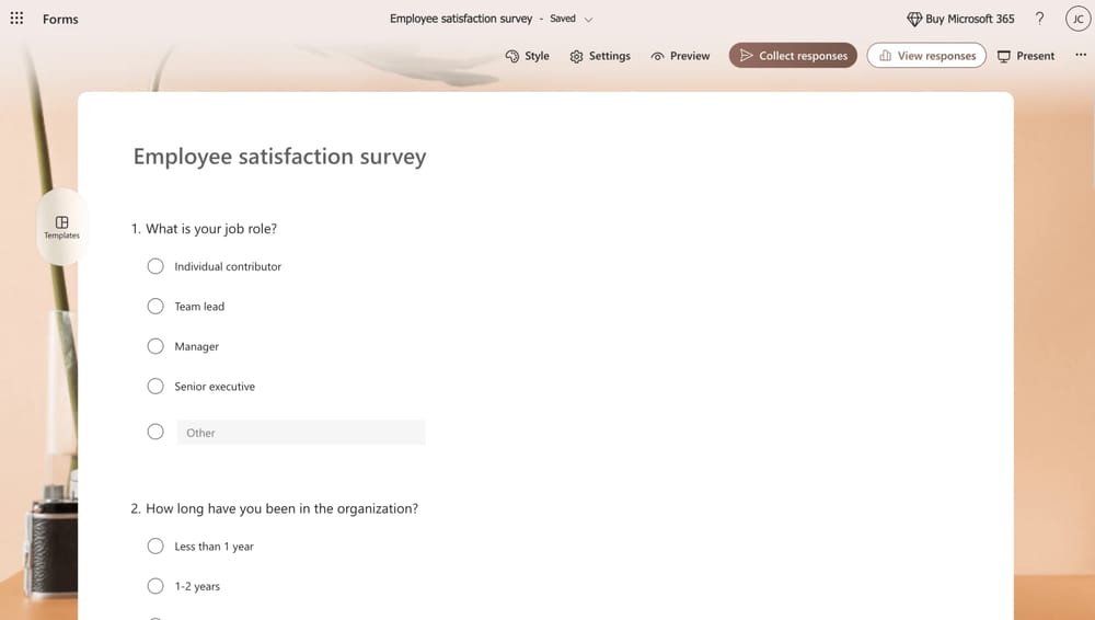 Workspace of MS Forms