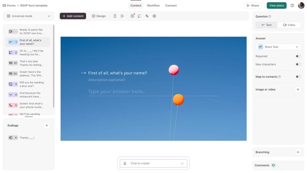 Workspace of Typeform