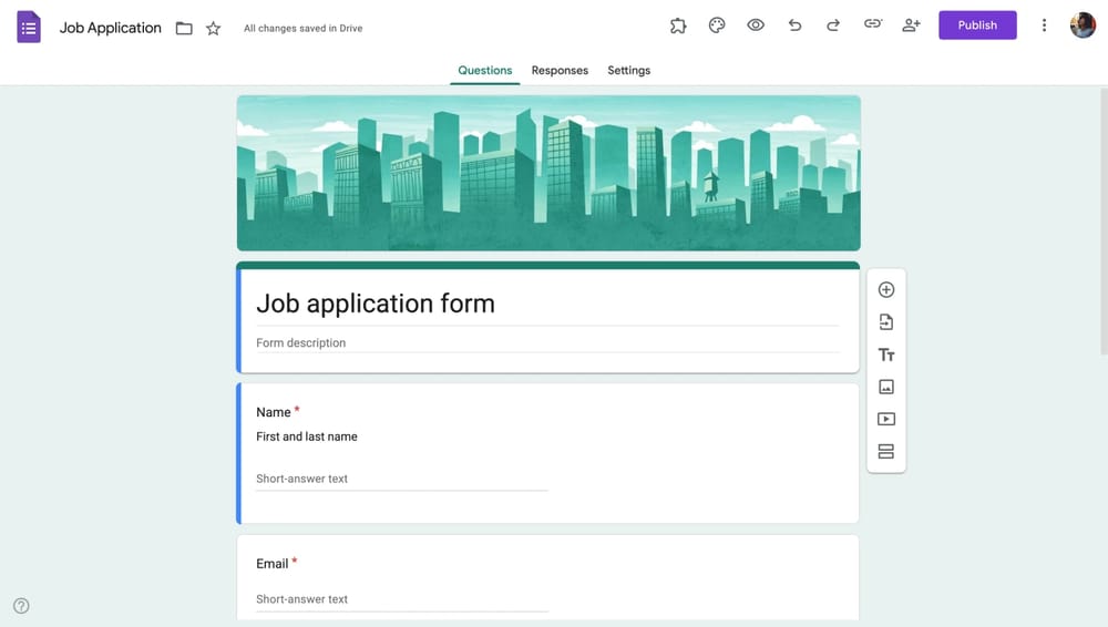 Workspace of Google Forms