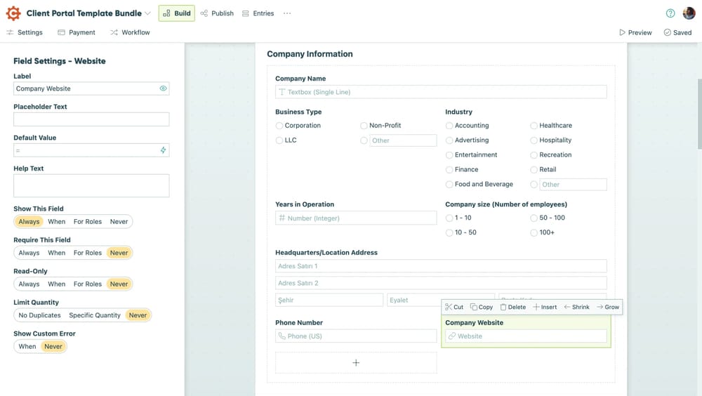 Workspace of Cognito Forms