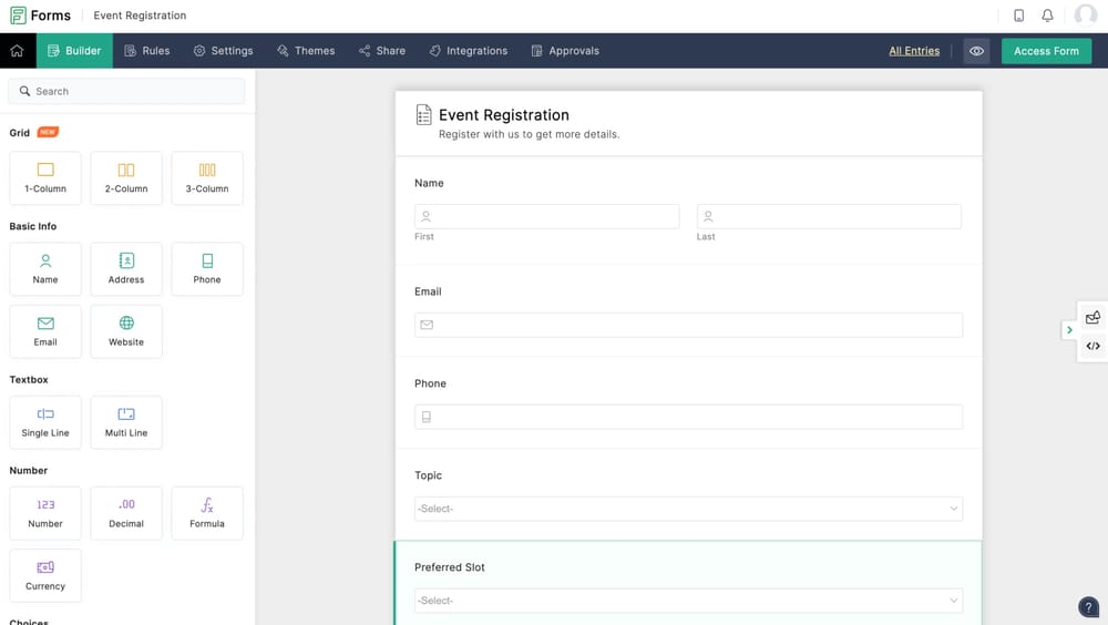 Workspace of Zoho Forms