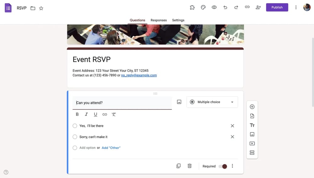 Workspace of Google Forms