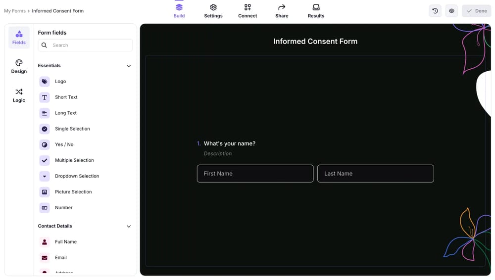 Workspace of forms.app