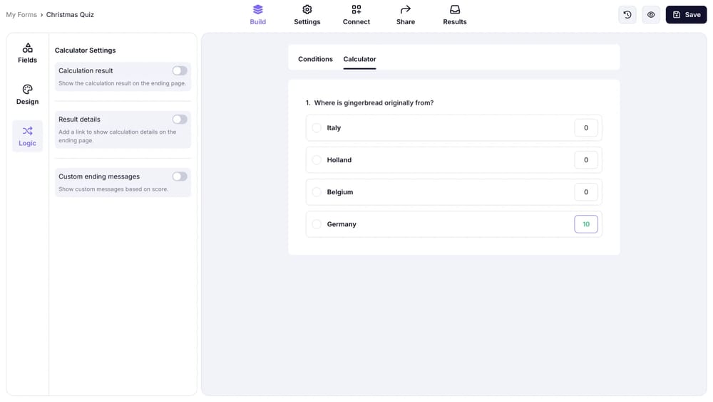 Add points to the correct answers