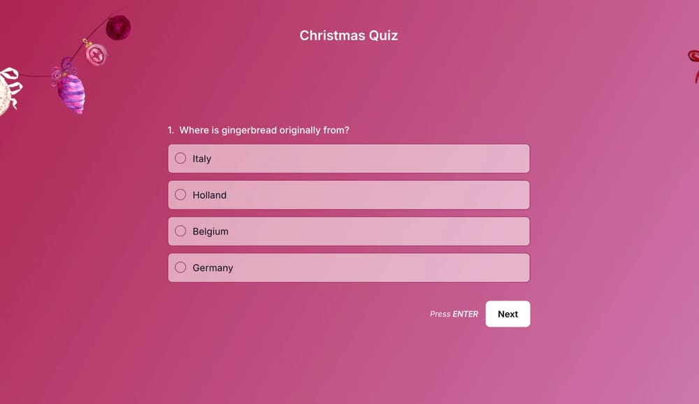 Make the quiz Christmas themed