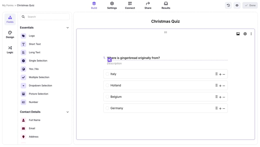 Add your quiz questions