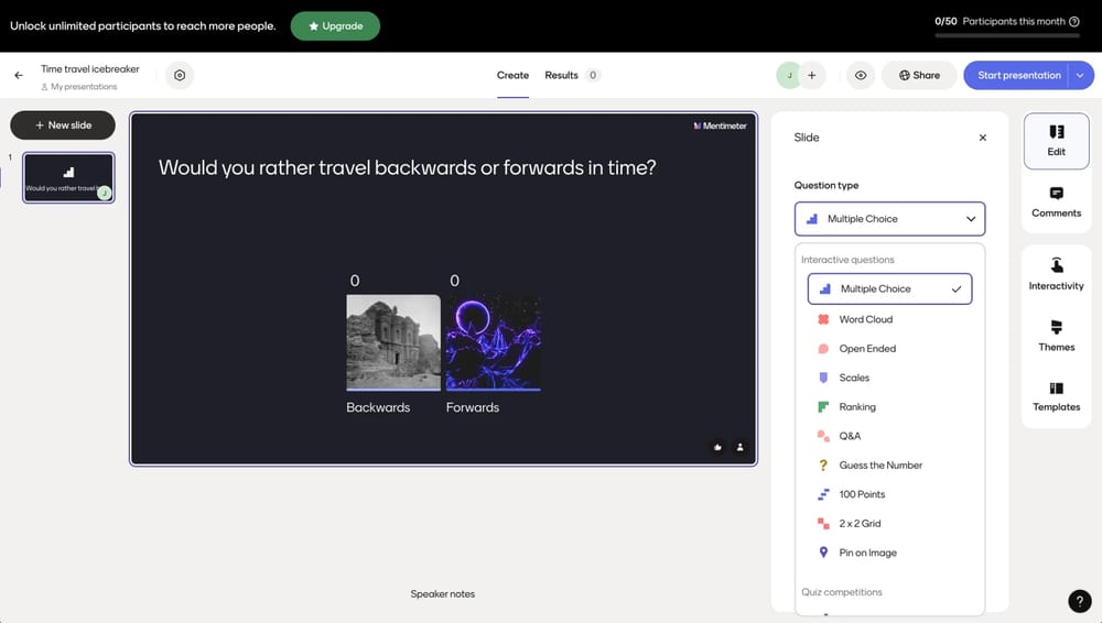 Workspace of Mentimeter