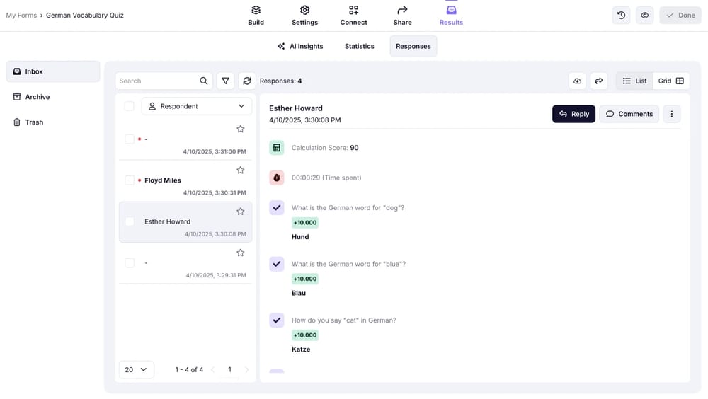 Check your quiz responses