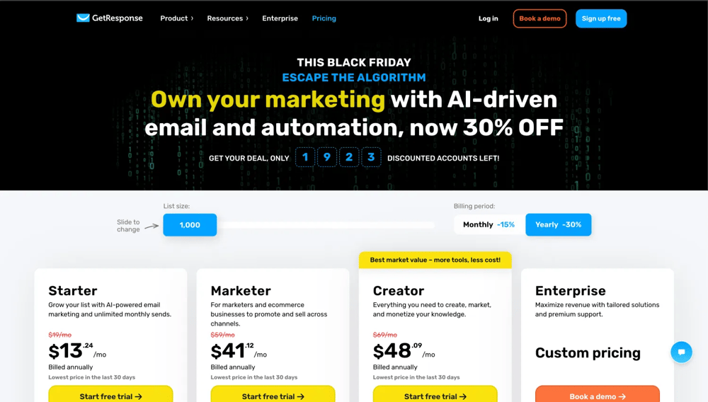 Black Friday Deal of GetResponse